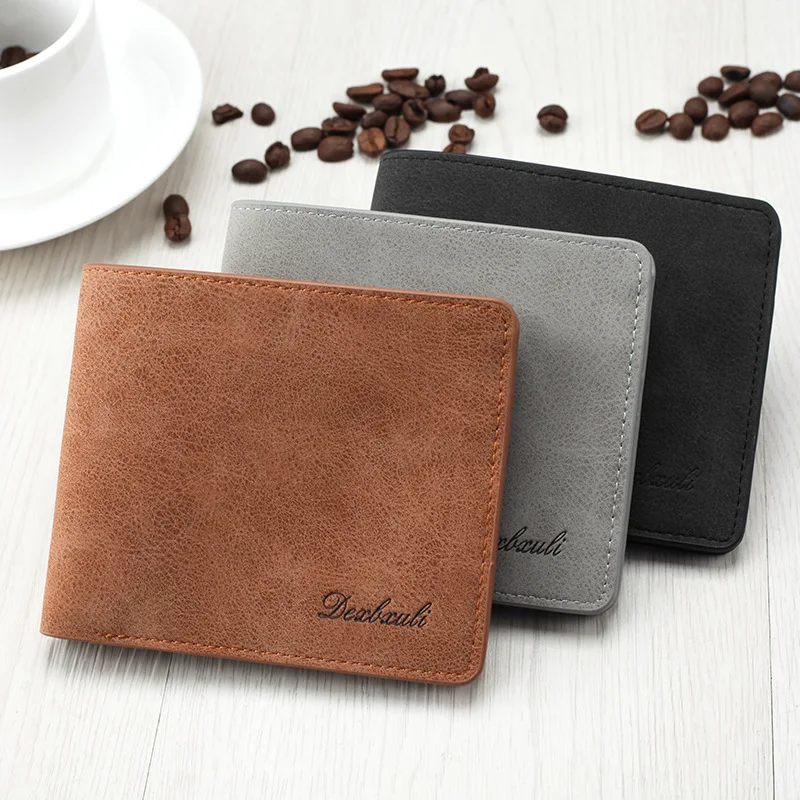 

wallet male Men's Nubuck Vintage Style short wallet With Card Holder Photo Holder slim thin student purse