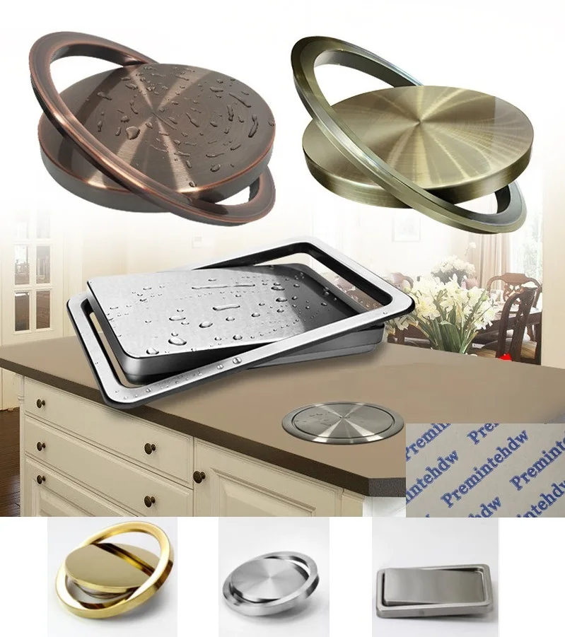 

Stainless Steel Flush Recessed Built-in Balance Swing Flap Lid Cover Trash Bin Garbage Can Kitchen Counter Top