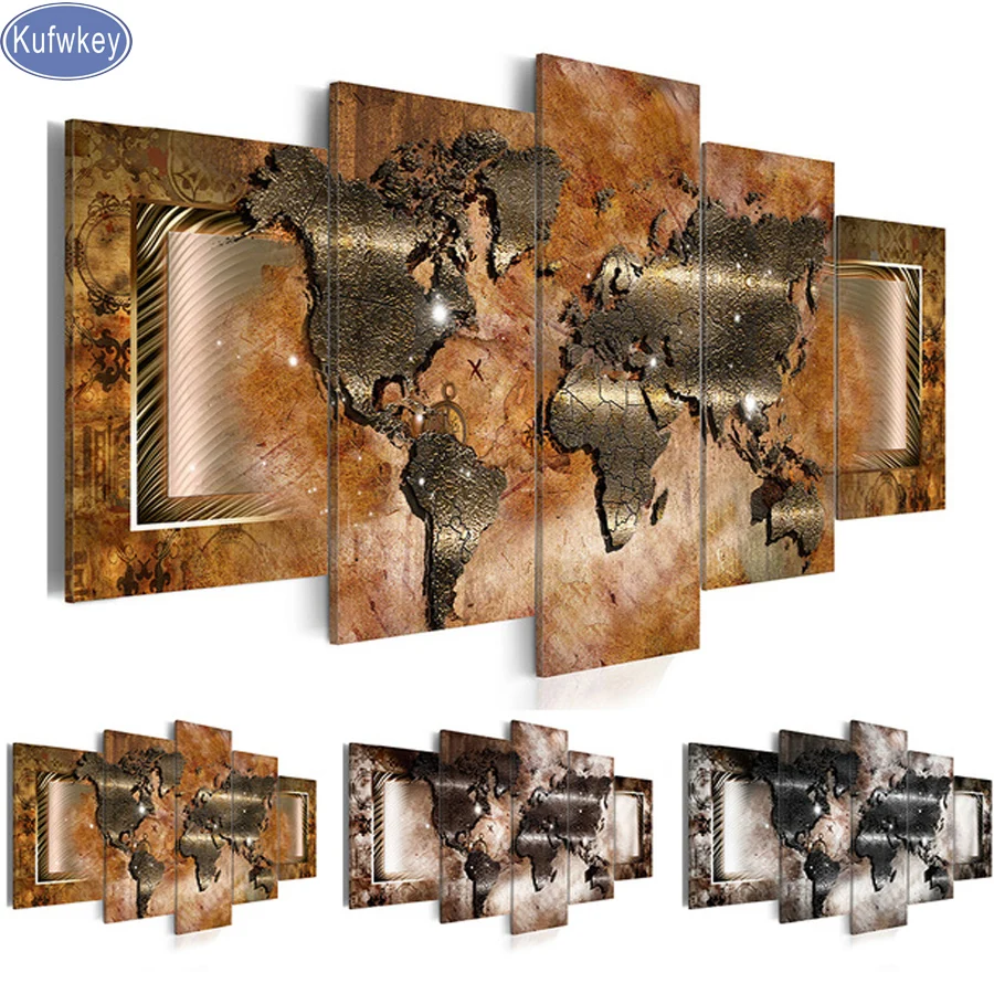 

diamond embroidery World Map Abstract diamond-painting 5 pcs full diamond mosaic picture of rhinestones cross-stitch home decor