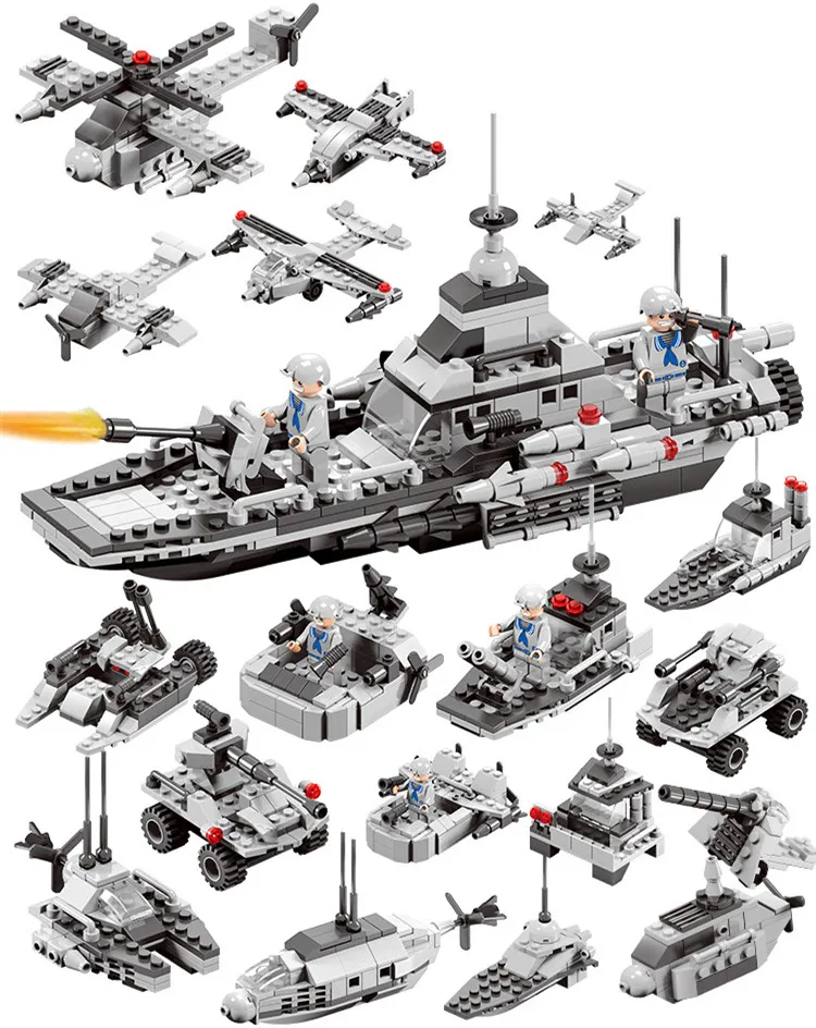 

419pcs 6 in 1 Marine battleship Special police team Children's educational building blocks toy Compatible Legoings