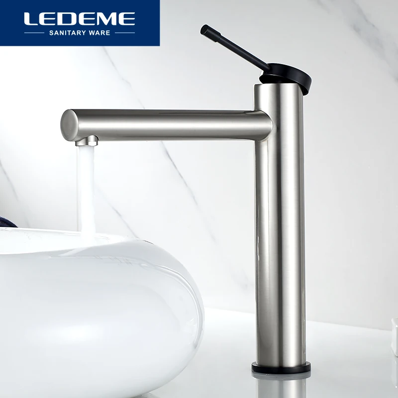 LEDEME смеситель для раковины с одной ручкой, высокий ножной кран для ванной комнаты, 360 Поворотный водопроводный кран, кран для раковины, никелевый кран L1147A