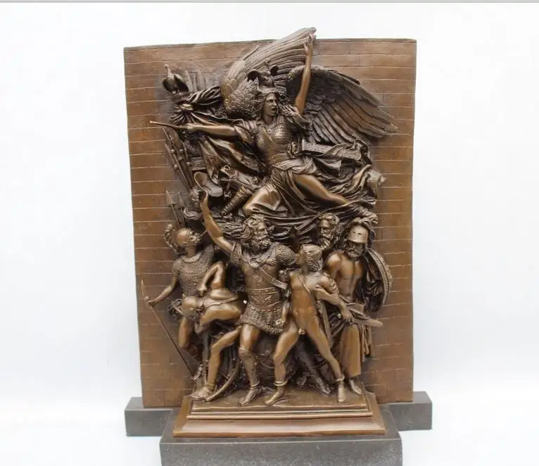

free 18"Western Art Sculpture Bronze Marble Angell Warrior Victory Statue fast