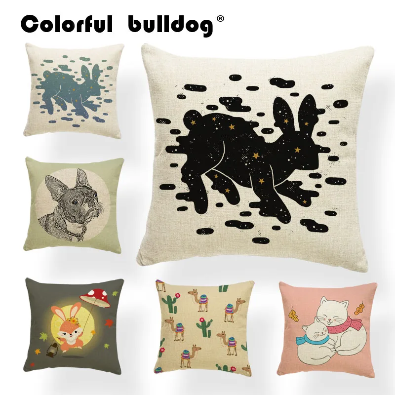 

Deluxe Rabbit Dog Fox Cat Alpaca Whale Giraffe Raccoon Squirrel Pillow 45X45Cm Polyester Decorative Living Room Pillow Cover
