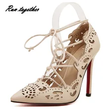 New spring summer fashion hollow lace-up women pumps ladies high heels shoes sandals party wedding shoes woman