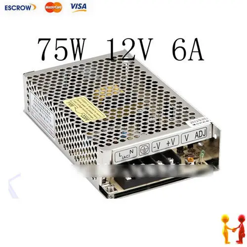 

power supply 75w 12V 6.3A power suply unit 75w 12v mini size din led meanwell AC DC converter ms-75-12