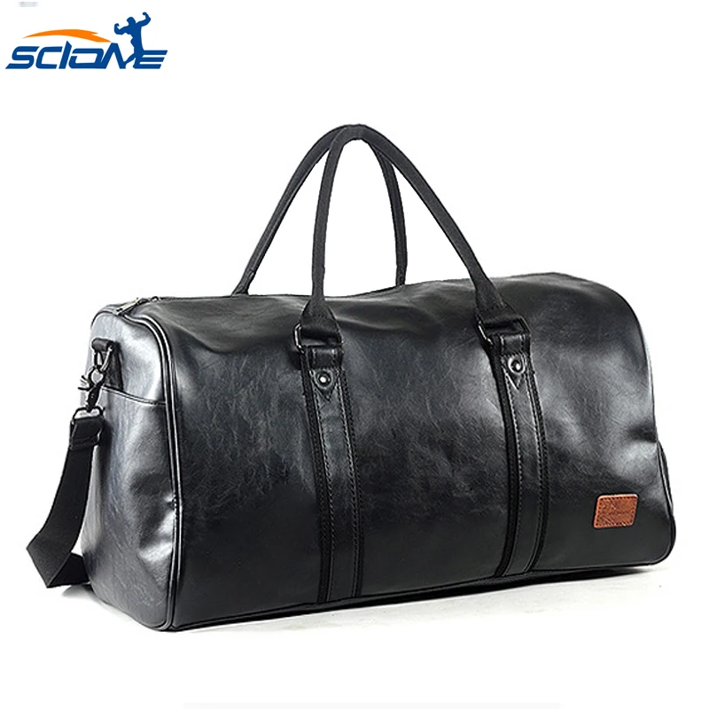

Scione Top Quality PU Unisex Sport Gym Bag with Shoe Compartment Travel Training Fitness Bag for Man Portable Shoulder Bag