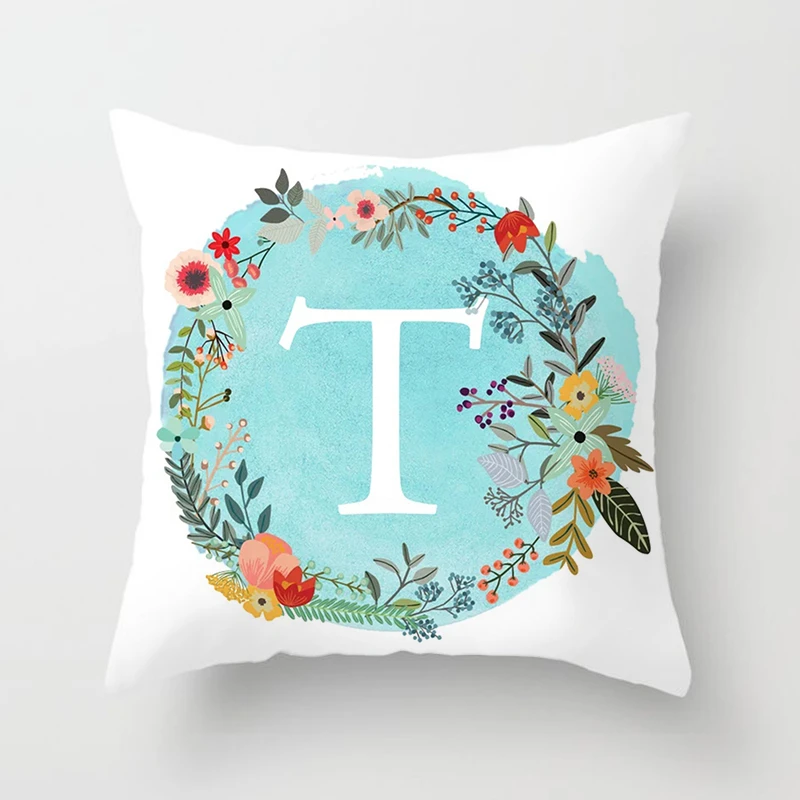 Blue Floral A-Z Letter Cushion Cover