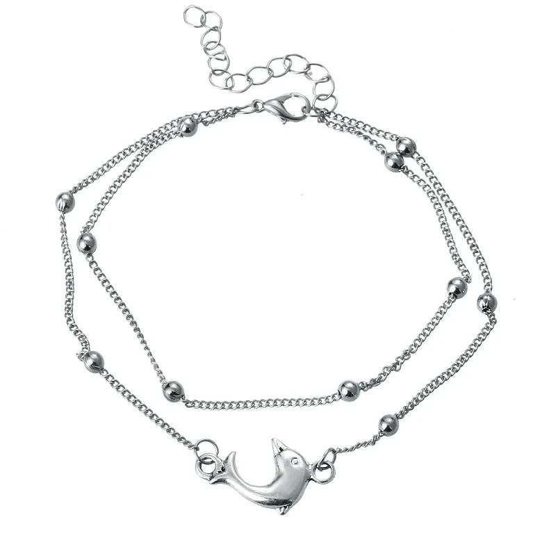 

Vintage Multiple Layers Animal Dolphin Anklets for Women Charms Color Beads Foot Chain Jewelry Beach Sea Party Gifts