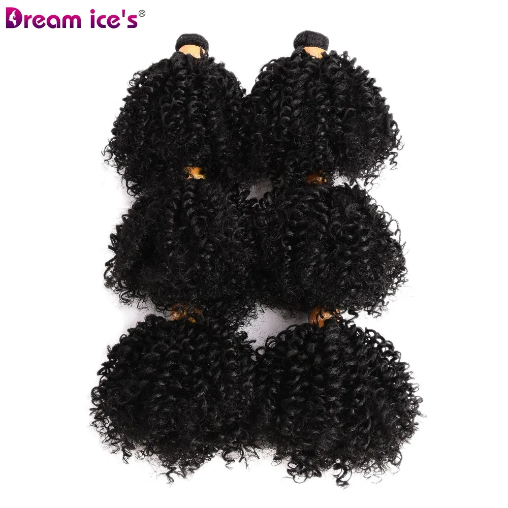 Dream Ice's Надувные вьющиеся Синтетические переплетения 6 шт/уп натуральные короткие волосы Welf пряди, черные волосы, плетение 6 дюймов