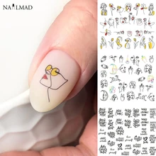11/12 modèles/feuille ligne noire colorée Image abstraite autocollants d'ongle fille Sexy curseur de transfert d'eau pour l'art des ongles(China)