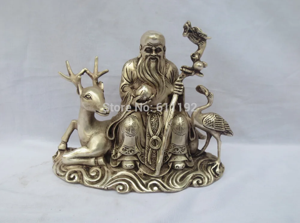 

Antique Hand carved Chinese folklore Longevity immortal and deer sculpture/statue home decor