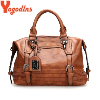 

Yogodlns New 2020 Female Handbag Big Boston Pillow Shape Shoulder Bags for Women Vintage Leather Crossbody Bags