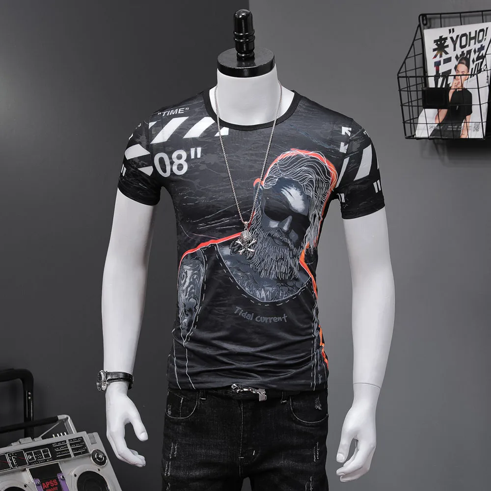 

2019 Men's high quality Fashion T Shirt o-neck Short sleeve tees Tshirt Casual Male T-shirt tops male skull new clothing