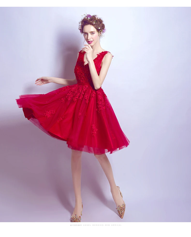 

Red Short Prom Dress 2019 Applique Lace V-neck Sexy Party Dresses Custom Made Color Ballgown Lace Vestido Rojo De Gala Elegant