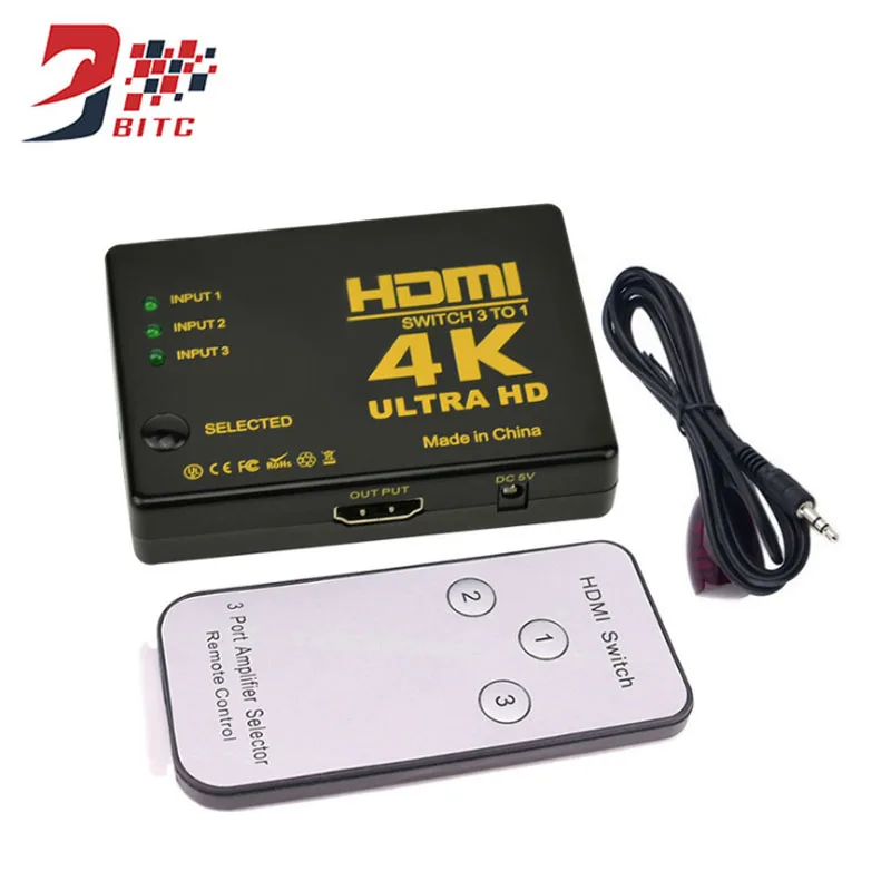 

SZBITC 3 Port HDMI Switch 3x1 HDMI Switch 3 in 1 out Support HDTV 4K2K 3D with Power HDMI 2.0 Switch HUB Box For PS4 Pro