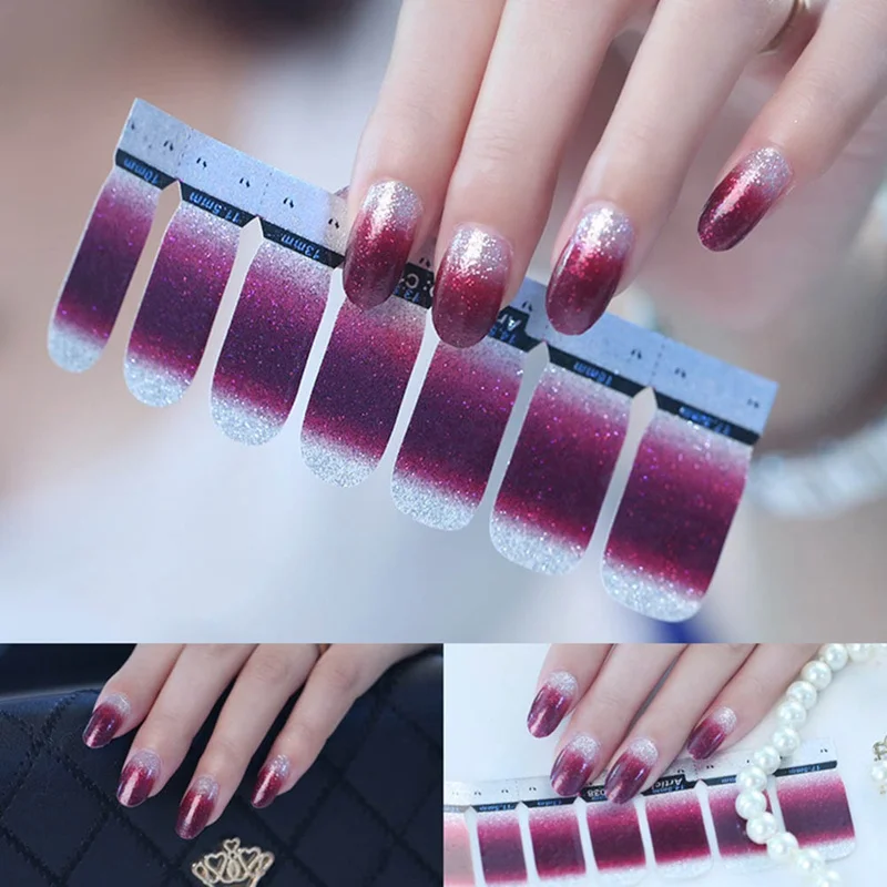 Glitter Powder Gradient Color Stickers Nail Wraps Full Cover Nail Sticker DIY Self-Adhesive Nail Art Decoration Manicure