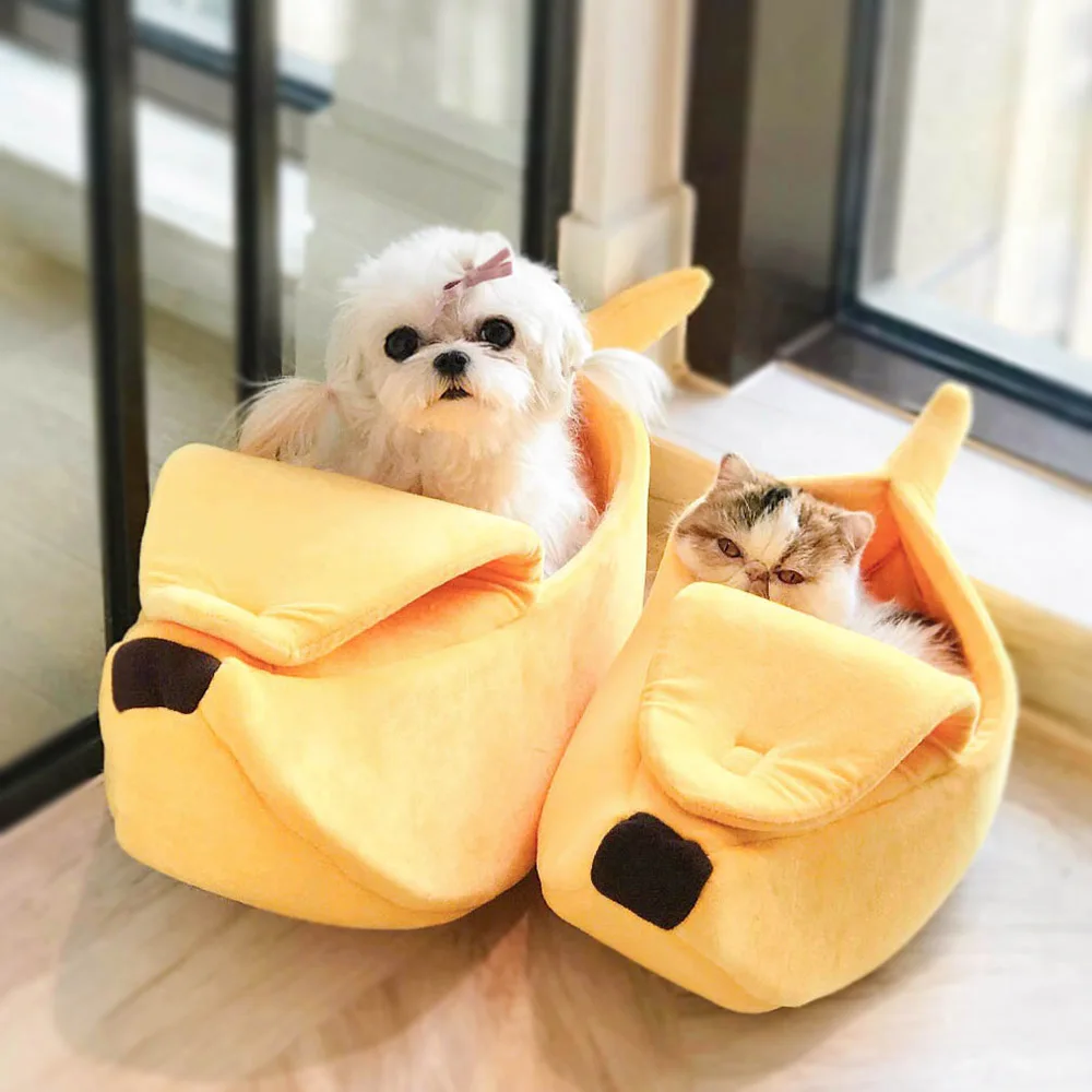  Winter Pet Bed For Cats Banana Shape Warm Soft Plush House For Small Dogs Cat Blanket Mats Puppy Ke