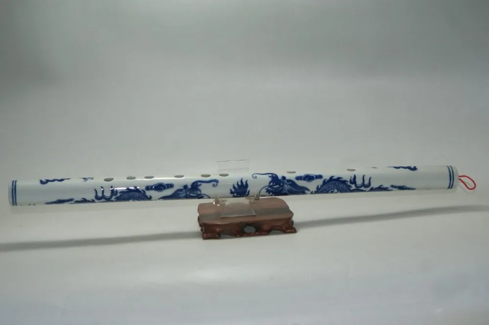 

Fine Old China Blue and white Hand-painted Double Dragon Porcelain Flute Wonderful ancient musical instruments