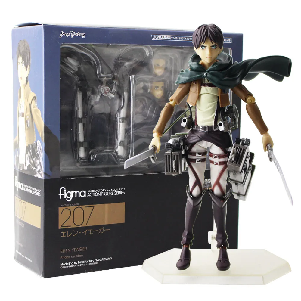 Атака на фигурка Титан игрушка Figma 203 Mikasa Figma 207 Eren Yeager 213 Levi Ackerman с оружием аниме модель куклы для детей - Цвет: 207 With Box