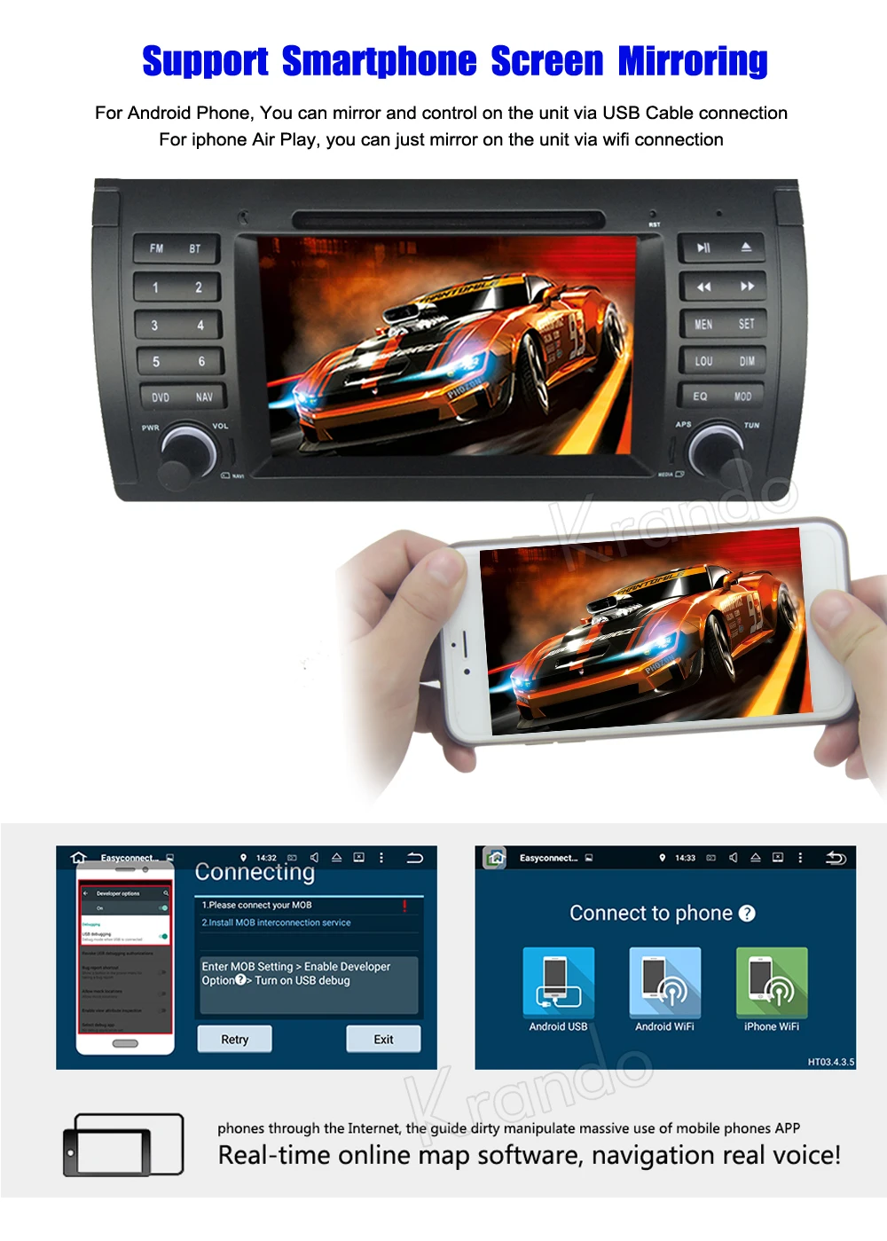 Excellent Krando 7" Android 9.0 for BMW E39 M5 1995-2003 GPS For Landrover 2002-2004 car audio dvd player navigation multimedia system 9