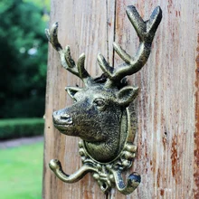Animal Deer Stags Head Hook Wall Hanger Rack Holder Cast Iron Organizer Wall Mounted Bronze Rustic Home Decor Garden Outdoor