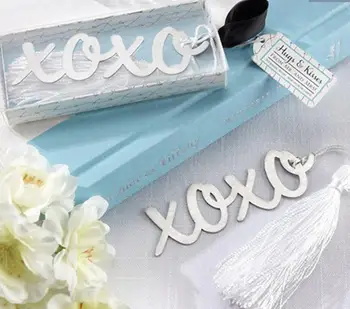 

lastest fashion new silver metal bookmarks bookmark XOXO fringe tassel box for Wedding Party Gift