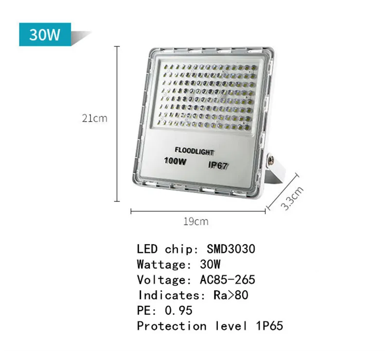 Светодиодные прожекторы Открытый Light 150 W 200 W Водонепроницаемый IP65 рекламы свет поиск прожектор патио заводской номер лампа уличного освещения - Испускаемый цвет: 30W