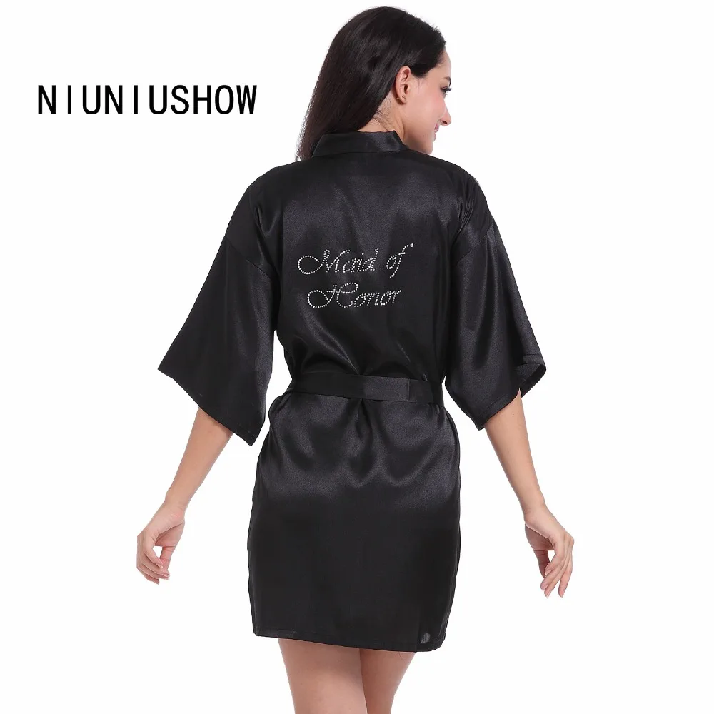 New Rhinestone Satin Bridesmaid Bride Wedding Robe Gown Women Short Kimono Geisha Nightgown Sleepwear Nightwear S-XXL | Женская одежда