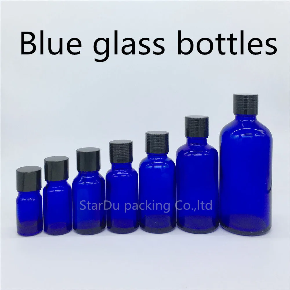 

5ml 10ml 15ml 20ml 30ML 50ml 100ml Blue Glass Bottle For Essential Oil With Black Screw Cap Perfume Bottles