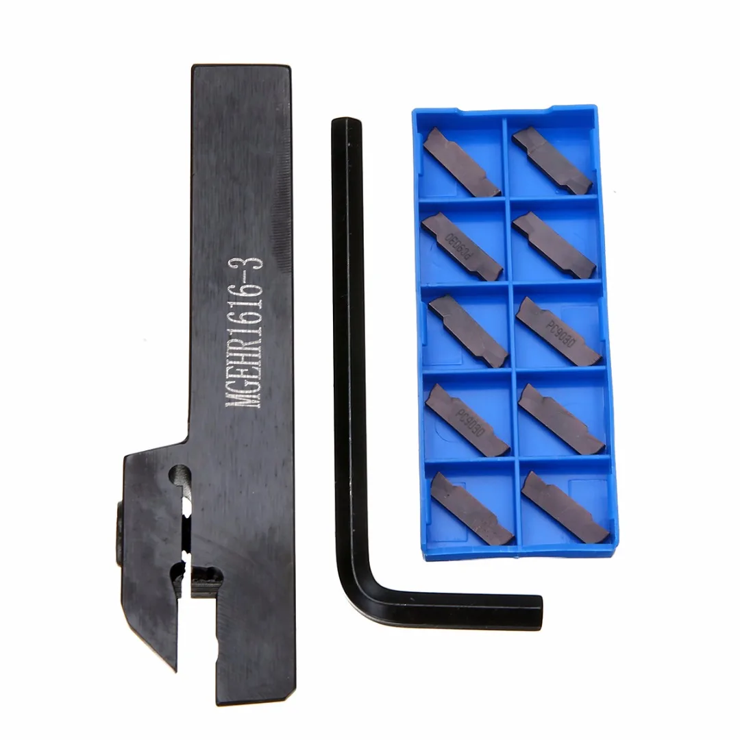 10pcs MGMN300 Carbide Inserts + 1pc MGEHR1616-3 CNC Lathe Turning Holder Boring Bar + 1pc Wrench