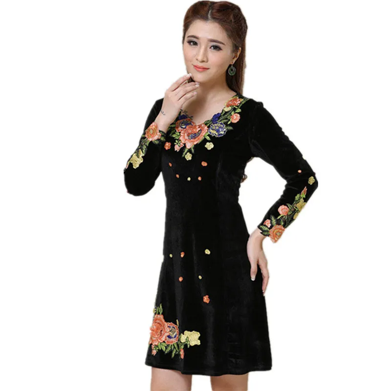 

Brand Autumn Spring Fashion Women Embroidery Dress Ladies Qaulity Style Clothing Vintage Vestidos De Festa Mujer Slim Clothes