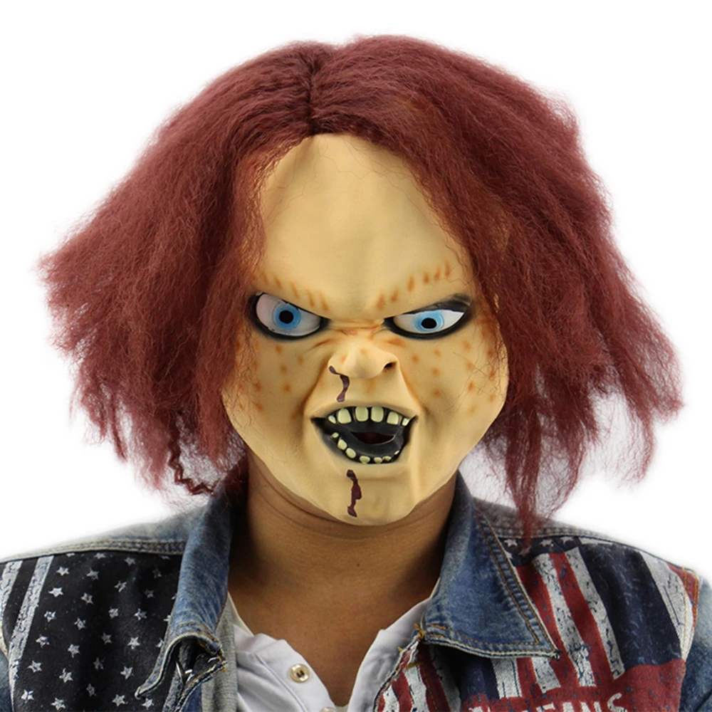 

Horror Latex Mask For Child Joker Mask Cosplay Scary Halloween Masquerade Party Bar Clown Mask With Red Hair Wig Costume Props