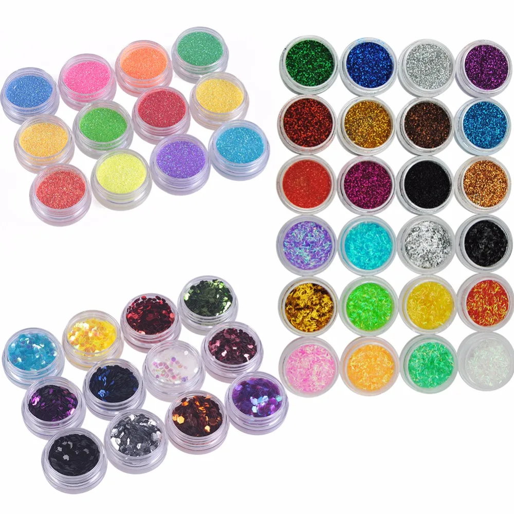 48 قطعة الجسم بريق مسحوق ل العين الجسم الفن الديكور مزيج بريق جدا غرامة مسمار الفن بريق الملونة الغبار مسحوق ماكياج