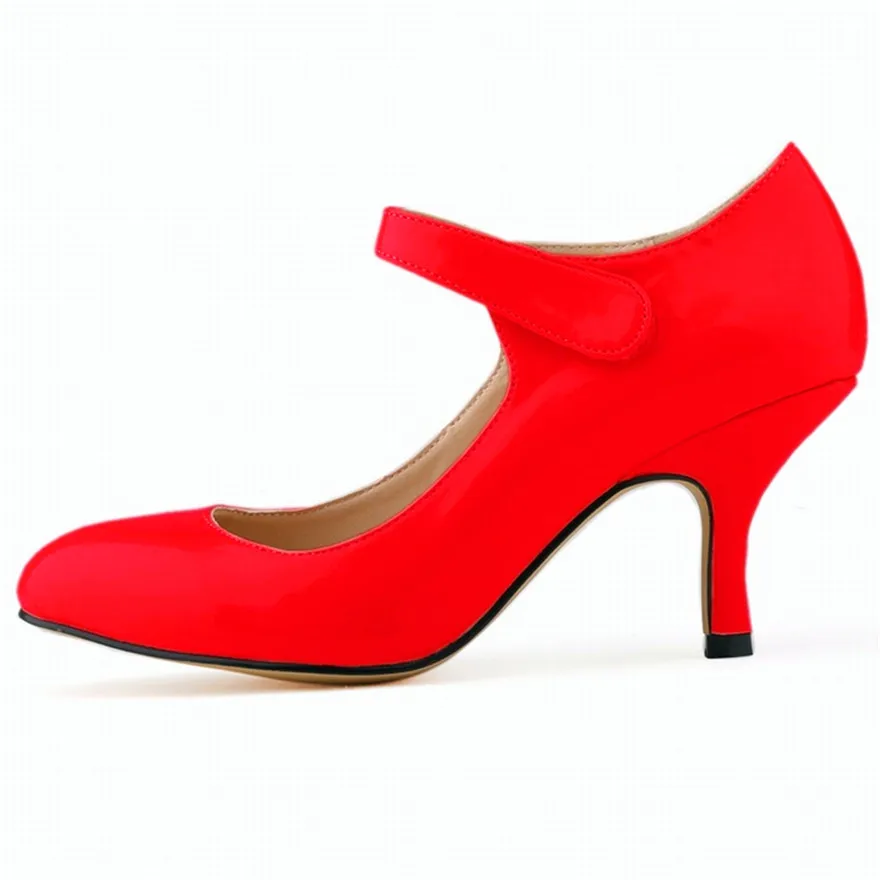 Новая повседневная женская обувь на крючках, 14 цветов лаконичные туфли на высоком каблуке из лакированной кожи с круглым носком женские офисные туфли на низком каблуке
