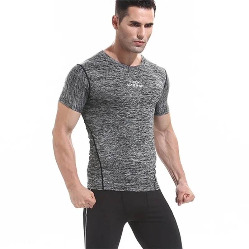 

A18449 New Arrival Men Sport Elastic Slim Fit Breathable T-shirt Fitness Workout Clothes Quick Dry Fitness Clothing