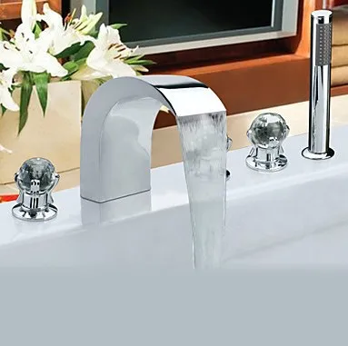 

Contemporary Style Chrome Finish Stainless Steel Widespread Bathtub Faucets with Handheld Faucet