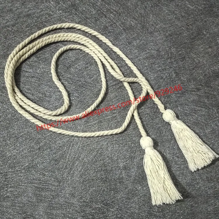 

2pcs/lot 0.4cm thin white cotton twisted rope with tassels curtain rope garment clothing decorative ropes Kids' dress rope belt