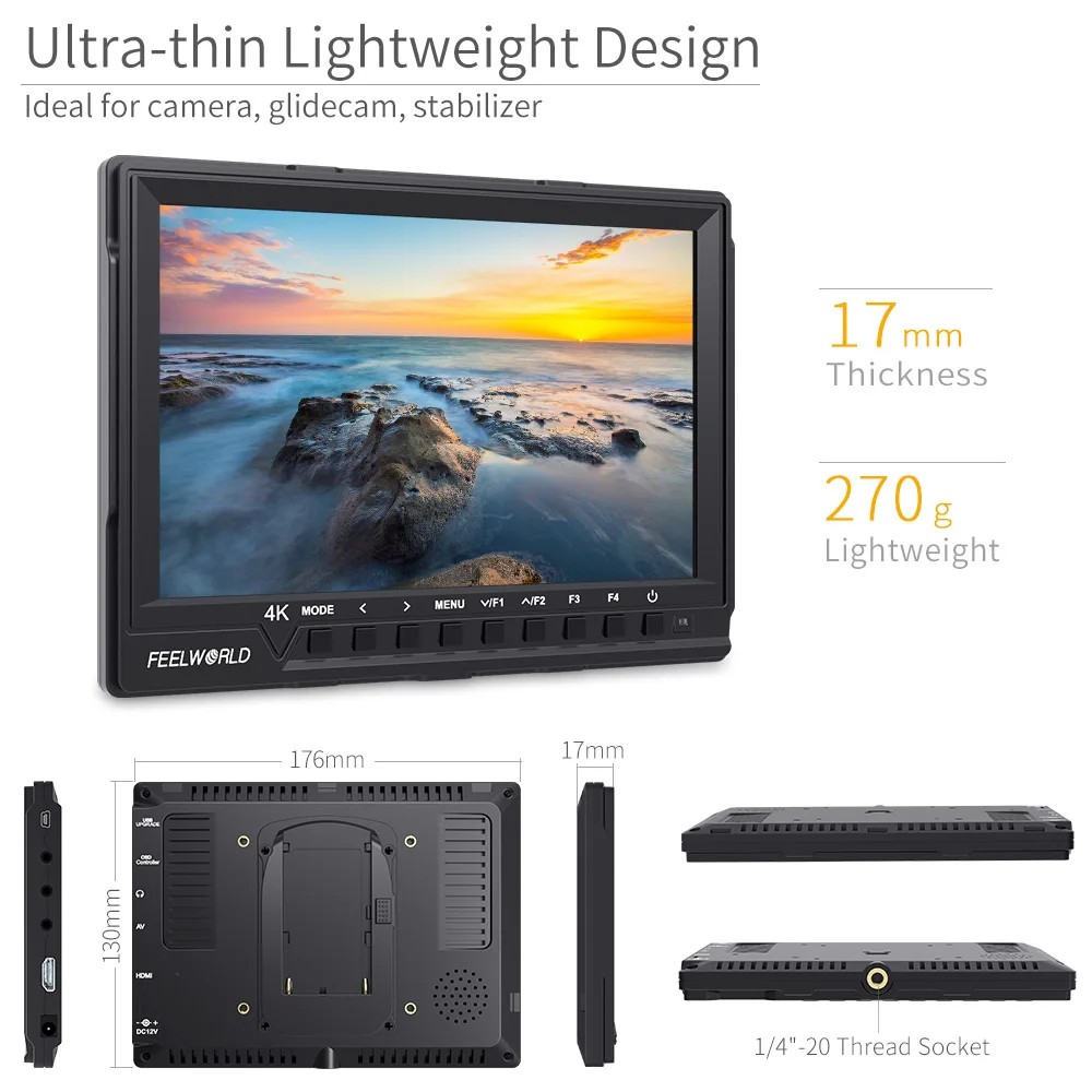 

Feelworld FW760 Monitor 7 Inch IPS Full HD 1920x1200 4K HDMI Camera Monitor for DSLR Monitoring For Nikon Sony Canon Camera