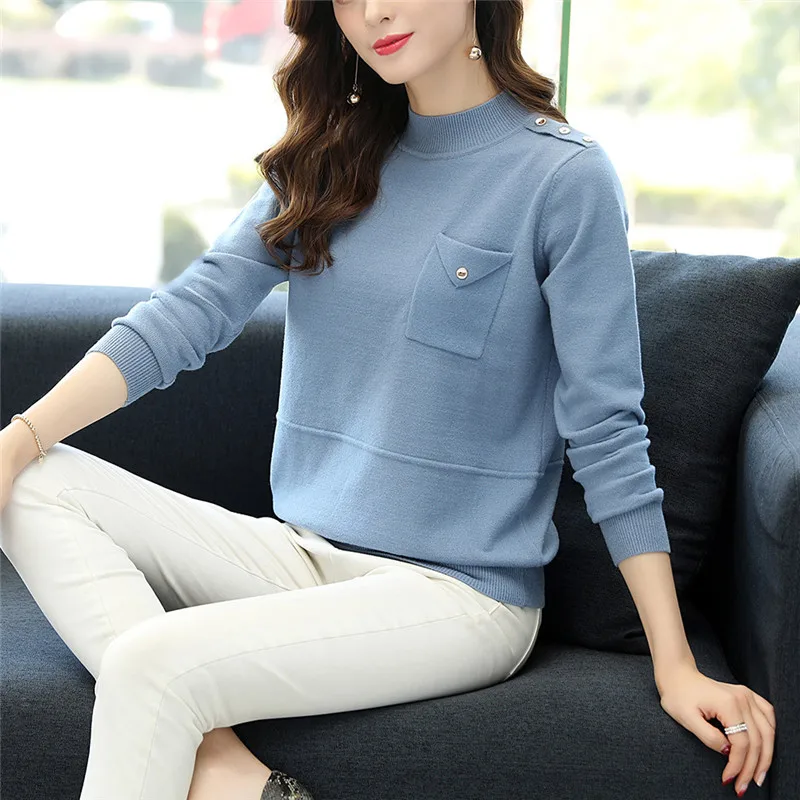#Special Offers 2XL Brand Women Thicken Sweater 2019 Fall Winter New Solid Color Turtleneck Knit Sweater Epaulette Pocket Loose Short Pullovers