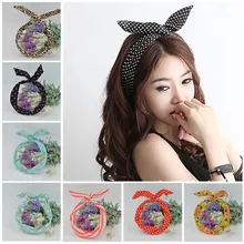 1Pc Cute Leopard Dots lip print flower Bunny Rabbit Ear Ribbon Headwear Hairband Metal Wire font