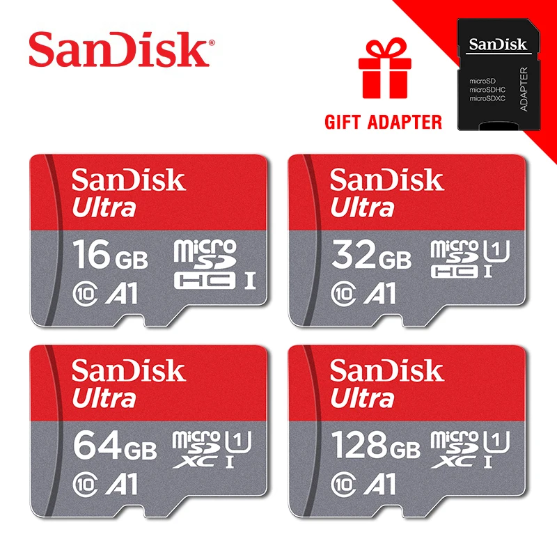 SanDisk MicroSD карта 16 GB 32 ГБ, 64 ГБ и 128 ГБ 200 GB 256 GB 400G карты памяти C10 U1 A1 флэш-карта памяти Micro SD Бесплатная Card Reader адаптер