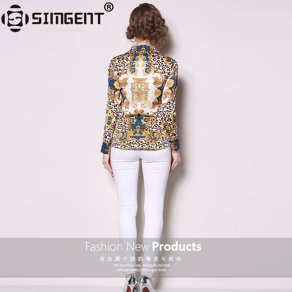  Simgent Long Sleeve Blouse Spring Women Turn Down Collar Office Casual Elegant Leopard Print Basic 