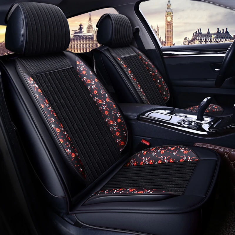Universal Car Seat Cover Flax Automobiles Seat Covers Leather Seat Protection Pad Cover For 5 Seats Car Interior Accessories