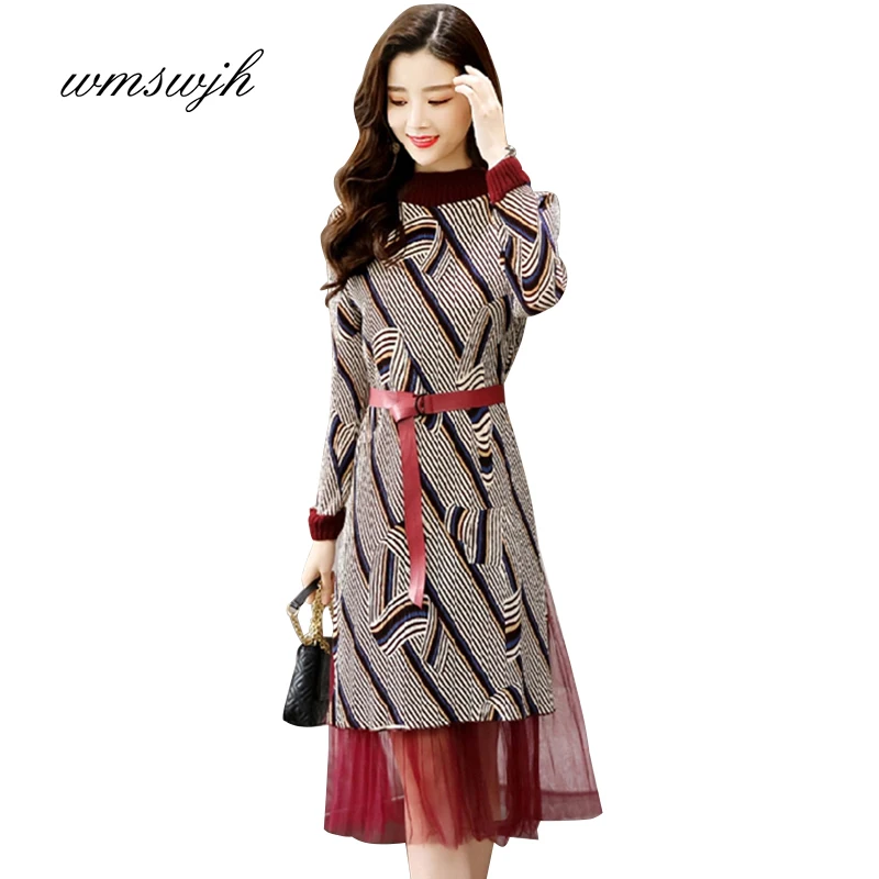

Plus Size Winter Dress Long sleeve OL long O-neck Sweater Dress Women Thick A-line dress Slim Female Jumper Female Knitted Dress