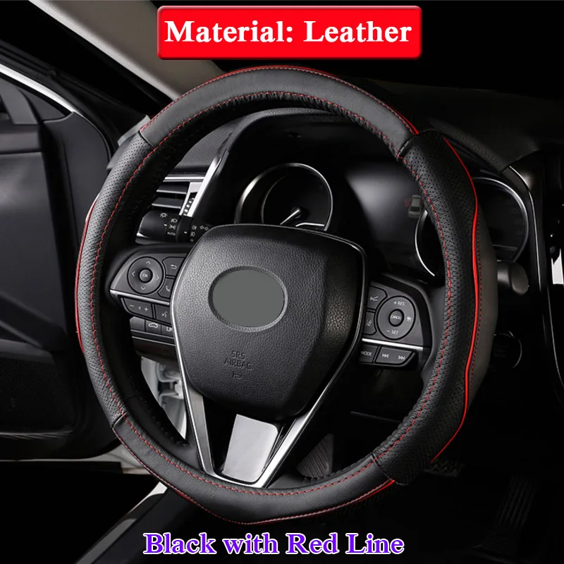 QCBXYYXH для Toyota 10th Camry Автомобиль Стайлинг покрытие для руля искусственная кожа внутренние аксессуары крышка рулевого колеса - Название цвета: Black red line