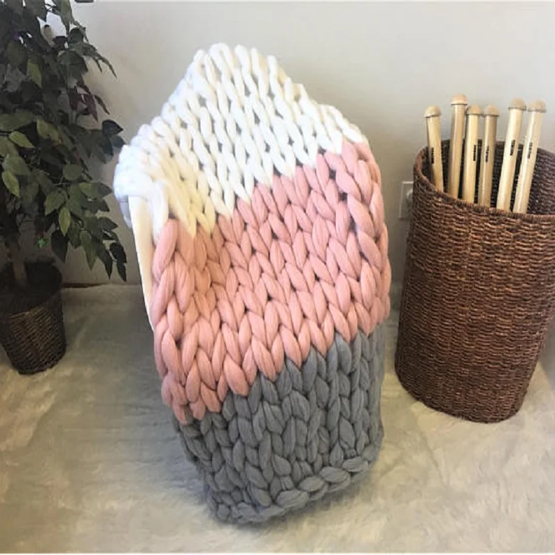 

Hand Weaving Wool Knited Blankets Super Soft Baby Cover Hand-knitted Thread Blanket Girls Toddler Bedding Winter Spring