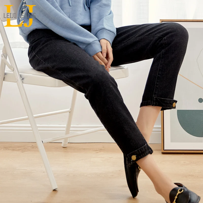 

LEIJIJEANS New Arrival Spring harem casua loosel women jeans Mid-waist black retro loose plus size jeans for women 9003