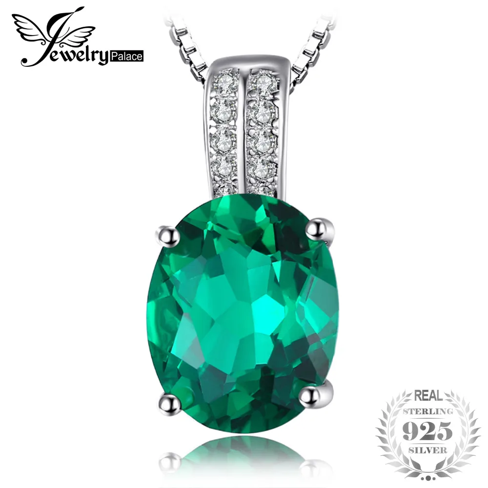 

Jewelrypalace Oval Created Emerald Pendant 925 Sterling Silver Pendant Not Include the Chain Wholesale For Women