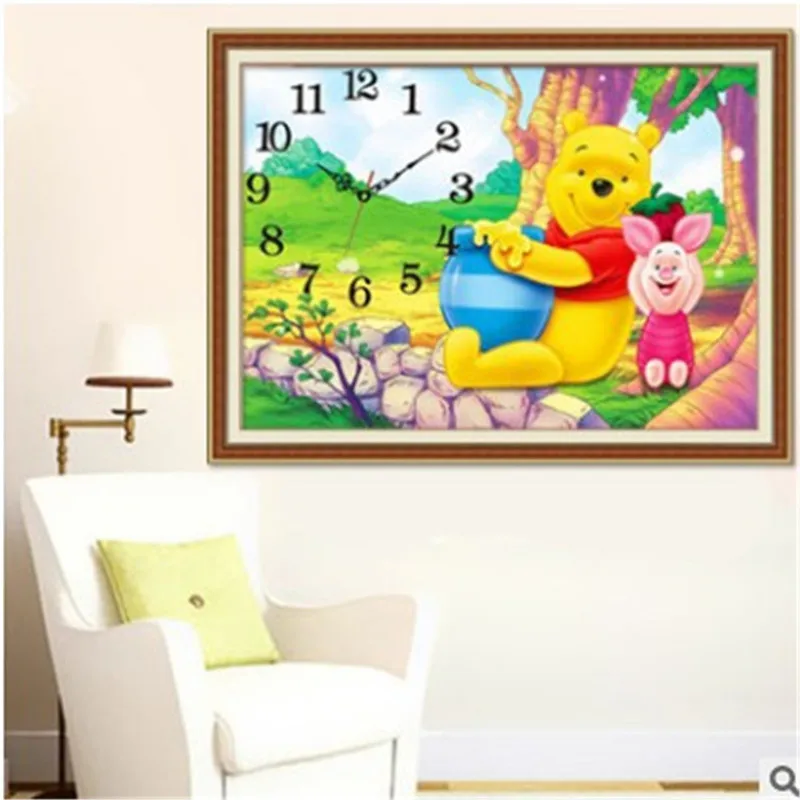 

New Diamond Painting Clock Diamond Painting Full Set Of Diamond Cartoon Bear Bedroom Stickers Cross Stitch Wall Clock L821