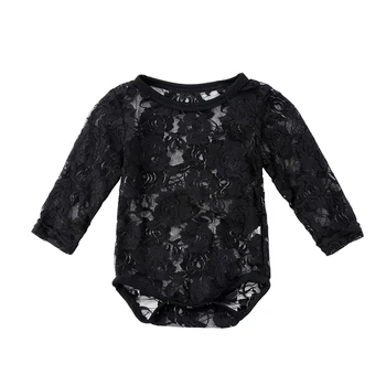 

0-18M Newborn Infant Baby Girl Lace Bodysuit Long Sleeve Solid White/Black Floral Sunsuit Tops Baby Clothes 0-18M